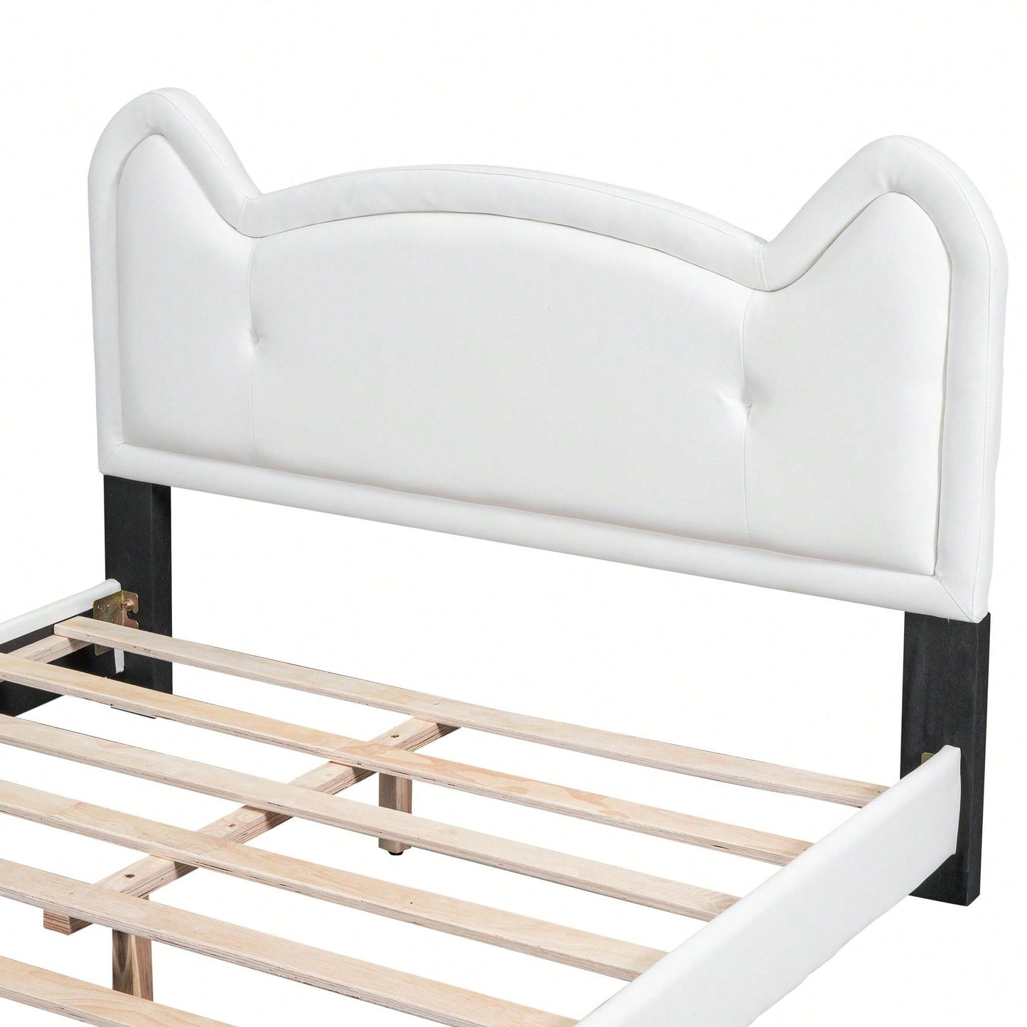 Full Size Upholstered Platform Bed With Cartoon Ears Shaped Headboard