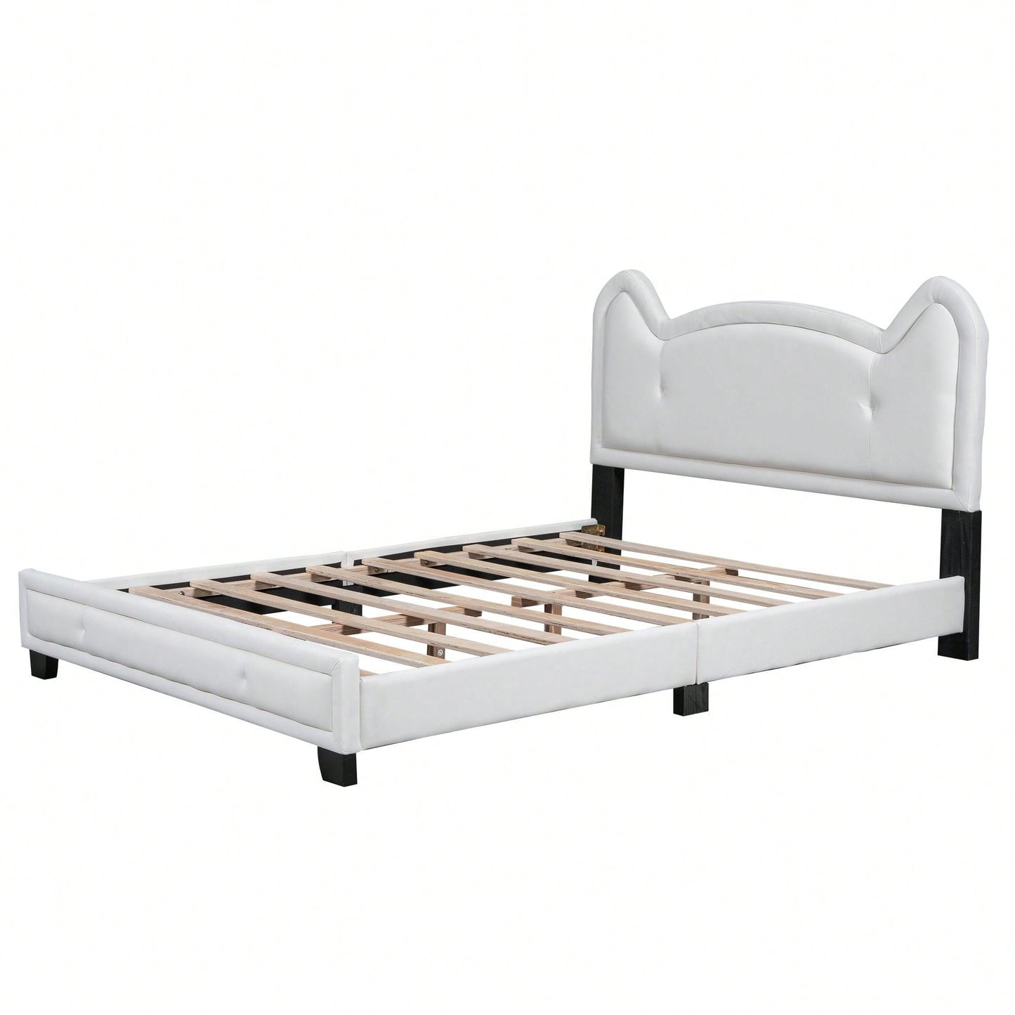 Full Size Upholstered Platform Bed With Cartoon Ears Shaped Headboard