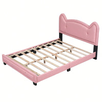 Full Size Upholstered Platform Bed With Cartoon Ears Shaped Headboard