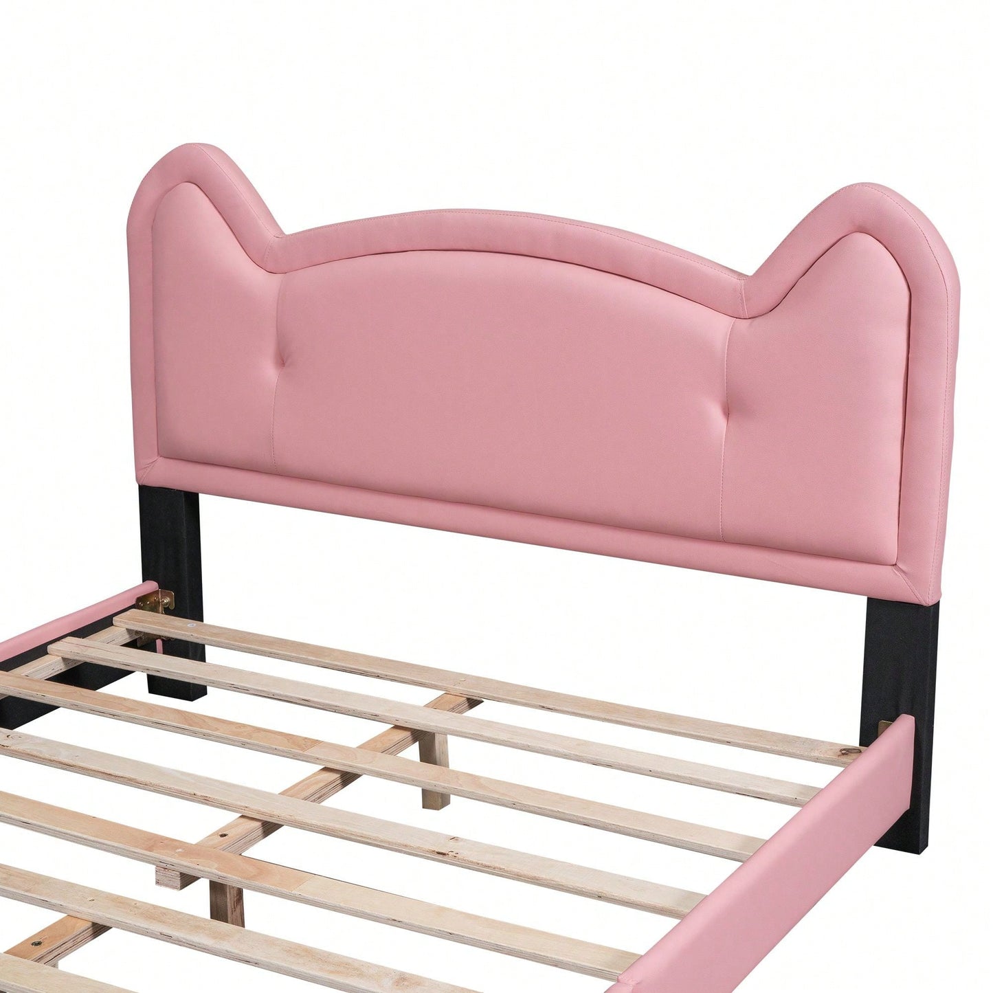 Full Size Upholstered Platform Bed With Cartoon Ears Shaped Headboard