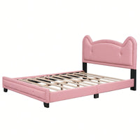 Full Size Upholstered Platform Bed With Cartoon Ears Shaped Headboard