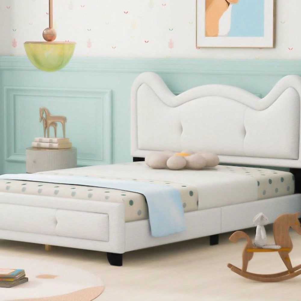 Full Size Upholstered Platform Bed With Cartoon Ears Shaped Headboard