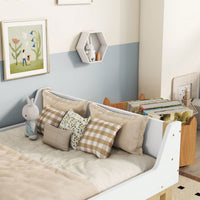 Twin Bed With Headboard, Footboard, Safeguards, Built-In Bed-End Book Storage Rack