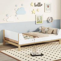 Twin Bed With Headboard, Footboard, Safeguards, Built-In Bed-End Book Storage Rack