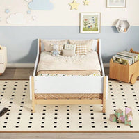 Twin Bed With Headboard, Footboard, Safeguards, Built-In Bed-End Book Storage Rack