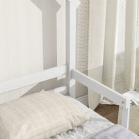 Twin Size House-Shaped Headboard Floor Bed With Handrails ,Slats
