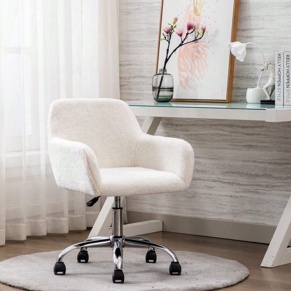 Faux Fur Home Office Chair,Fluffy Fuzzy Comfortable Makeup Vanity Chair ,Swivel Desk Chair Height Adjustable Dressing Chair For Bedroom