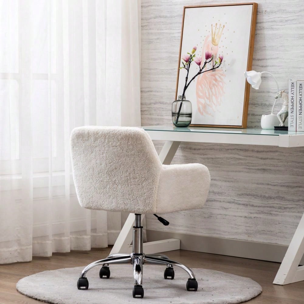 Faux Fur Home Office Chair,Fluffy Fuzzy Comfortable Makeup Vanity Chair ,Swivel Desk Chair Height Adjustable Dressing Chair For Bedroom