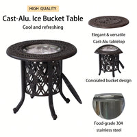 Hand Brushed Patina/Bronze Cast Aluminum,  304 Stainless Steel Ice Bucket/Pail Table Set, 21"Round Ice Bucket
