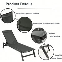 Outdoor Chaise Lounge Chair,Five-Position Adjustable Aluminum Recliner,All Weather For Patio,Beach,Yard, Pool