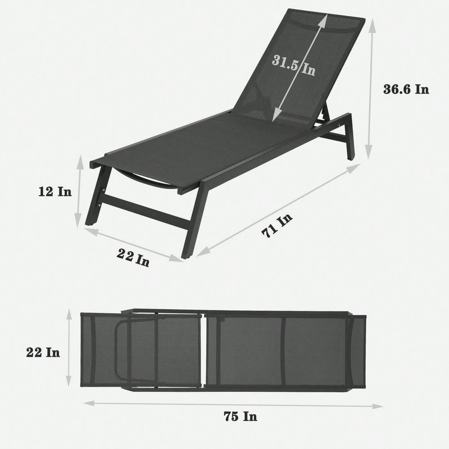 Outdoor Chaise Lounge Chair,Five-Position Adjustable Aluminum Recliner,All Weather For Patio,Beach,Yard, Pool