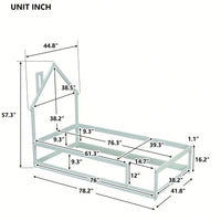 Twin Size Wood Bed With House-Shaped Headboard Floor Bed With Fences