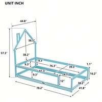 Twin Size Wood Bed With House-Shaped Headboard Floor Bed With Fences