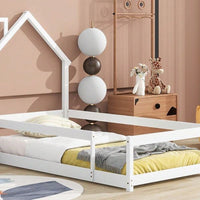 Twin Size Wood Bed With House-Shaped Headboard Floor Bed With Fences