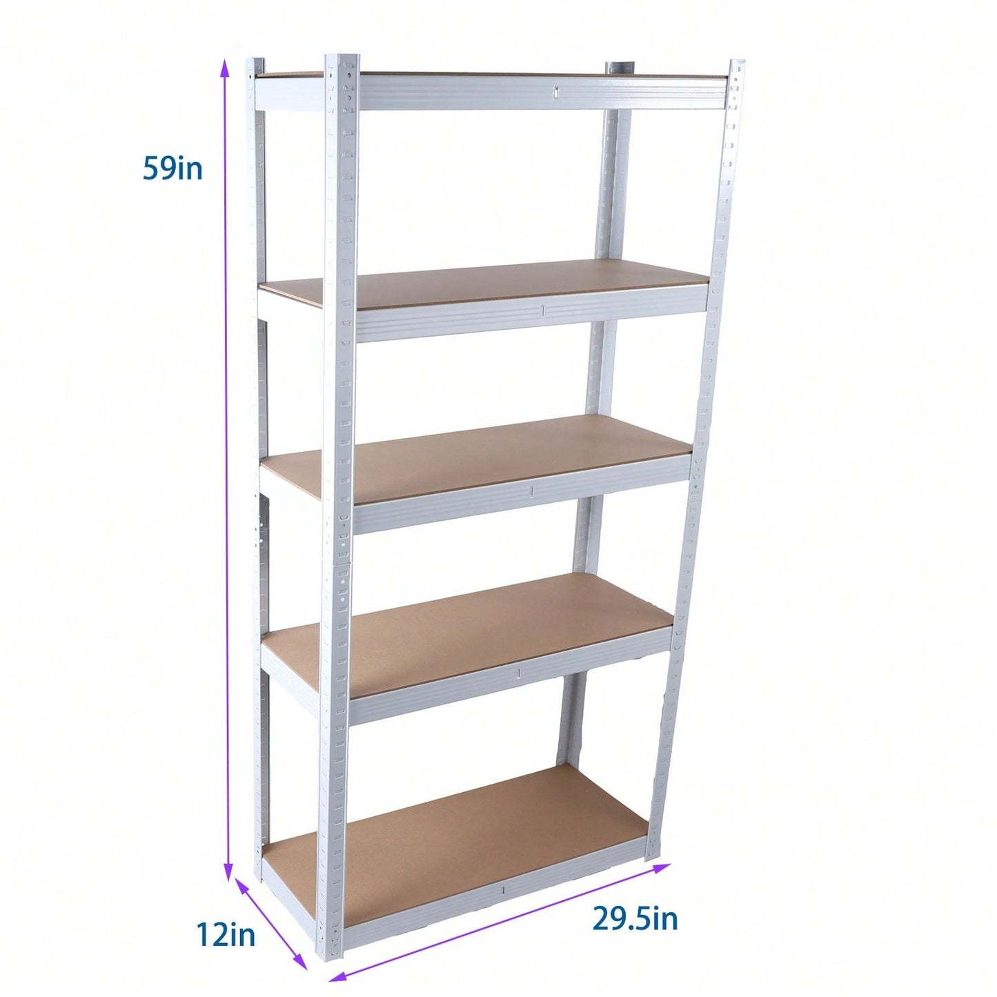 Adjustable 5 Tier Heavy Duty White Metal Shelving Unit for Garage Storage and Organization