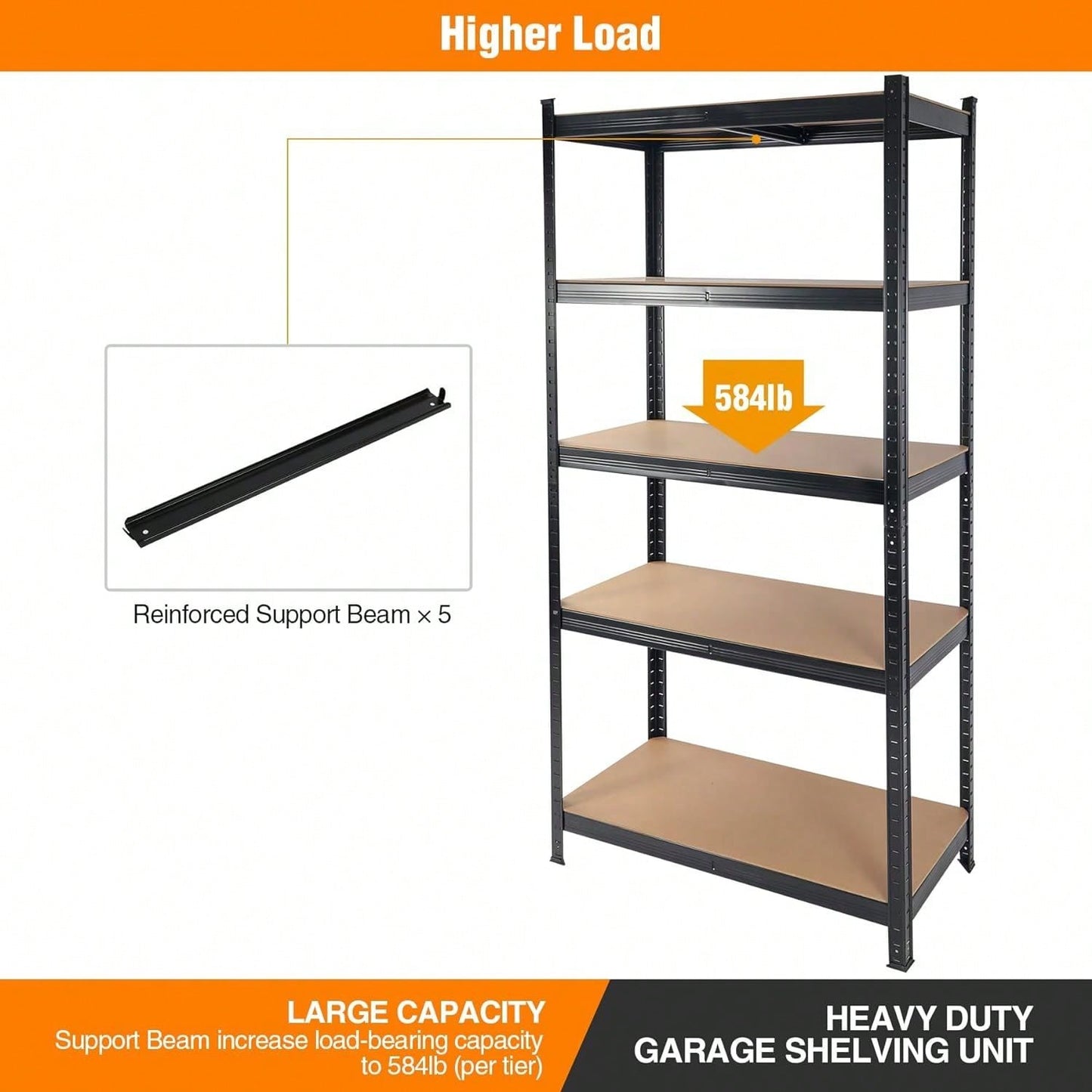 Adjustable 5 Tier Heavy Duty White Metal Shelving Unit for Garage Storage and Organization