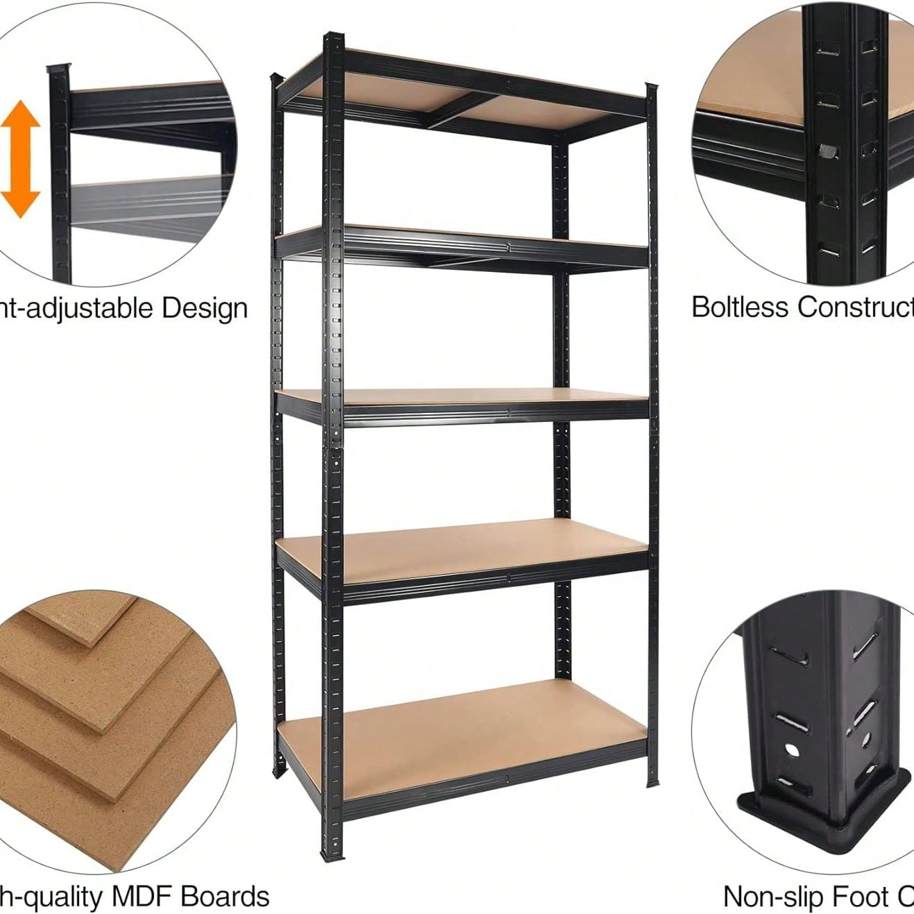 Adjustable 5 Tier Heavy Duty White Metal Shelving Unit for Garage Storage and Organization