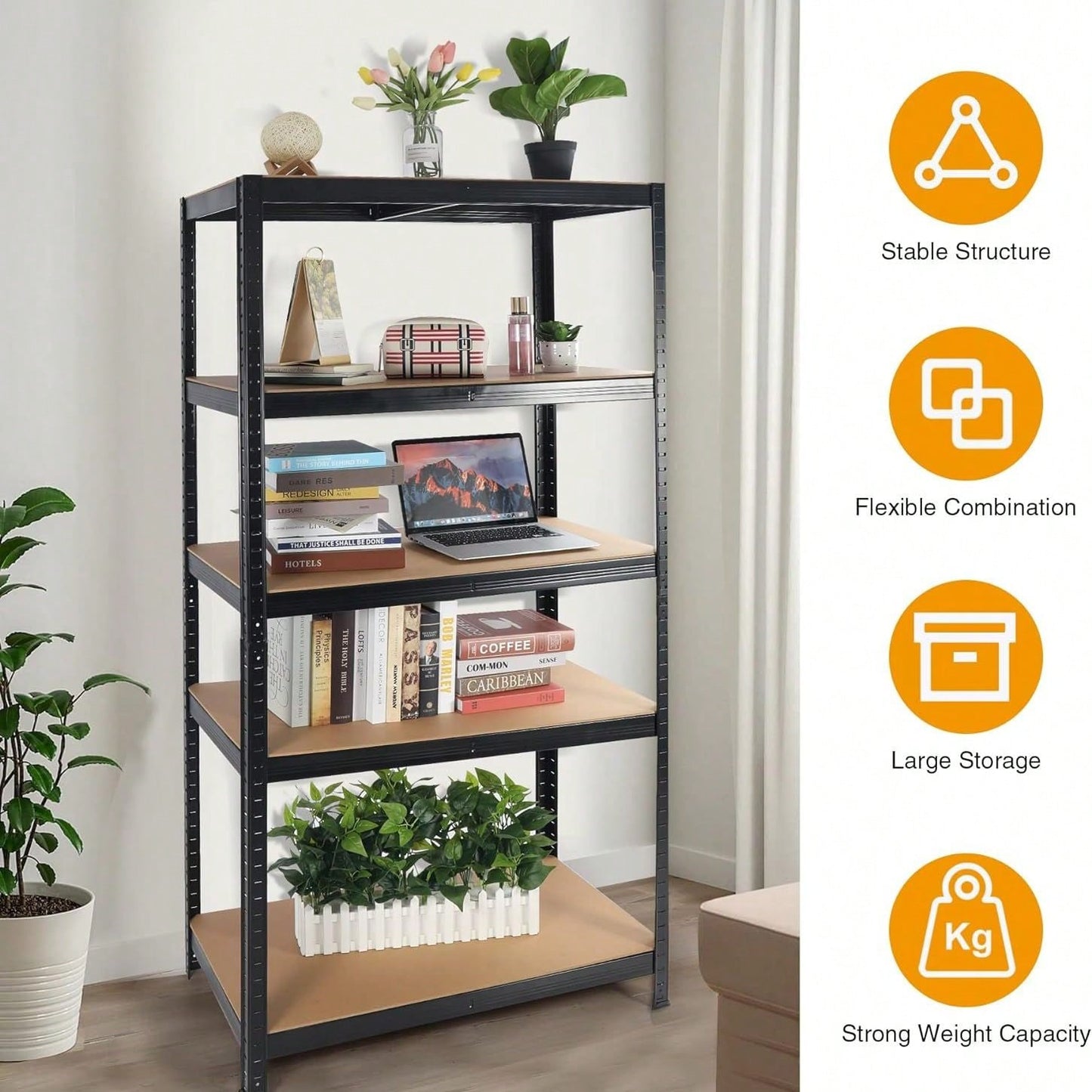 Adjustable 5 Tier Heavy Duty White Metal Shelving Unit for Garage Storage and Organization