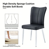 Modern Minimalist Dining Chairs Set of 2 Black PU Leather Curved Backrest with Metal Legs for Restaurants Bedrooms Living Rooms