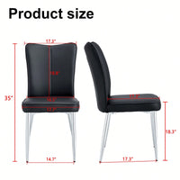 Modern Minimalist Dining Chairs Set of 2 Black PU Leather Curved Backrest with Metal Legs for Restaurants Bedrooms Living Rooms