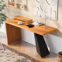 Rustic Industrial Executive Desk with Monitor Stand for Home Office and Living Room