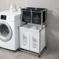 2 Tier Laundry Sorter With 4 Removable Bags For Organizing Clothes, Laundry, Lights, Darks