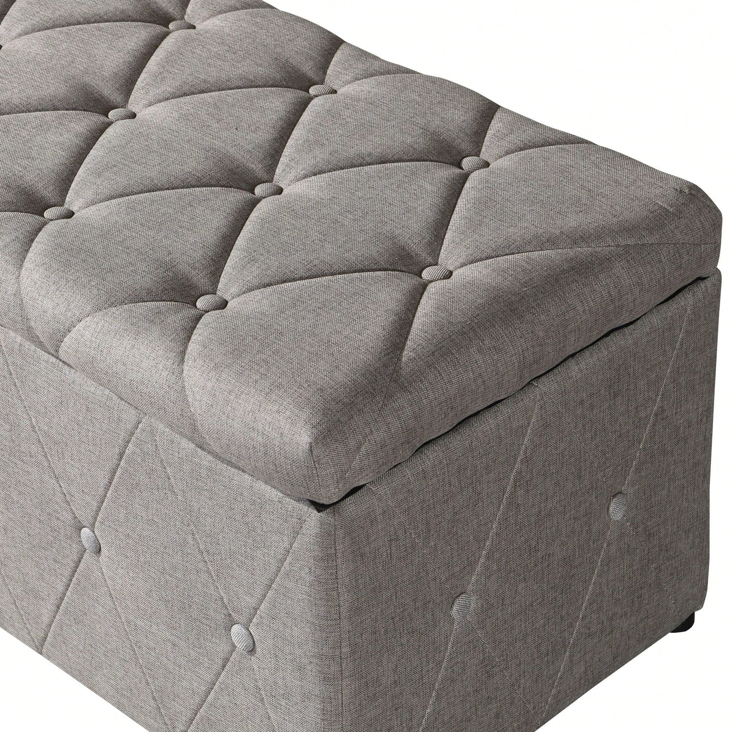 Rectangular Storage Ottoman Fabric Linen With 2 Set Ottomans