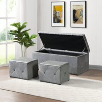 Rectangular Storage Ottoman Fabric Linen With 2 Set Ottomans