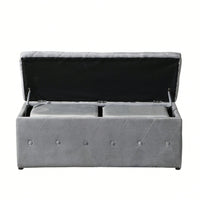 Rectangular Storage Ottoman Fabric Linen With 2 Set Ottomans