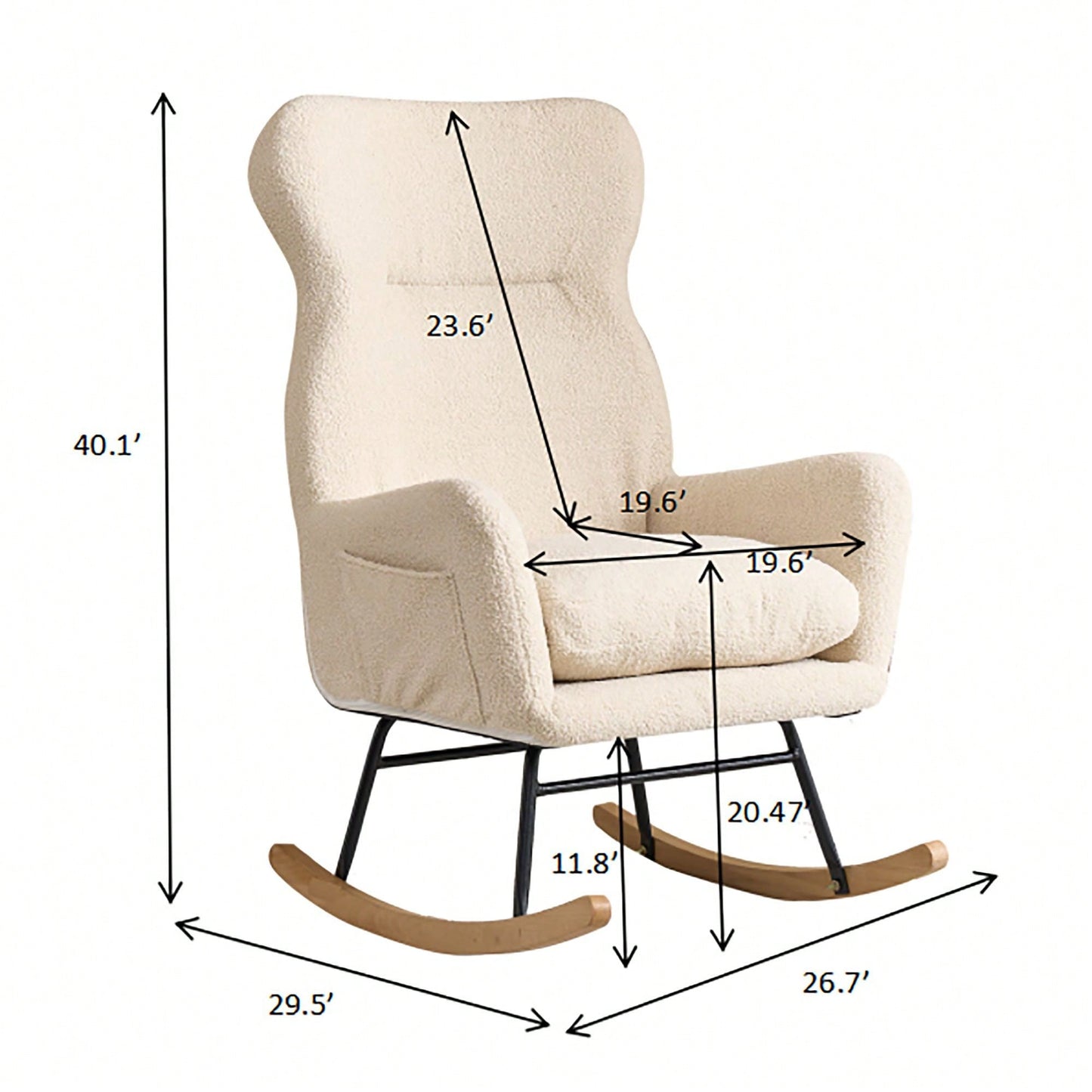 Modern Rocking Chair With High Backrest,Teddy Material Comfort Arm Rocker, Lounge Armchair For Living Room