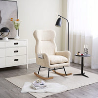 Modern Rocking Chair With High Backrest,Teddy Material Comfort Arm Rocker, Lounge Armchair For Living Room