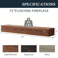 72" Rustic Wood Fireplace Mantel, Wall-Mounted & Floating Shelf For Home Decor