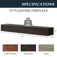72" Rustic Wood Fireplace Mantel, Wall-Mounted & Floating Shelf For Home Decor