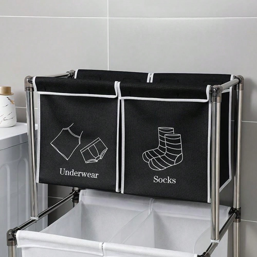 2 Tier Clothes Sorter With 4 Removable Bags To Organize Clothes, With Four Wheels, Easy To Move, Laundry, Light, Dark