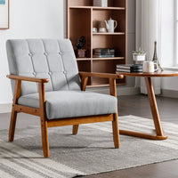 Leisure Chair With Solid Wood Armrest And Feet, Mid-Century Modern Accent Chair, For Living Room Bedroom Studio Chair