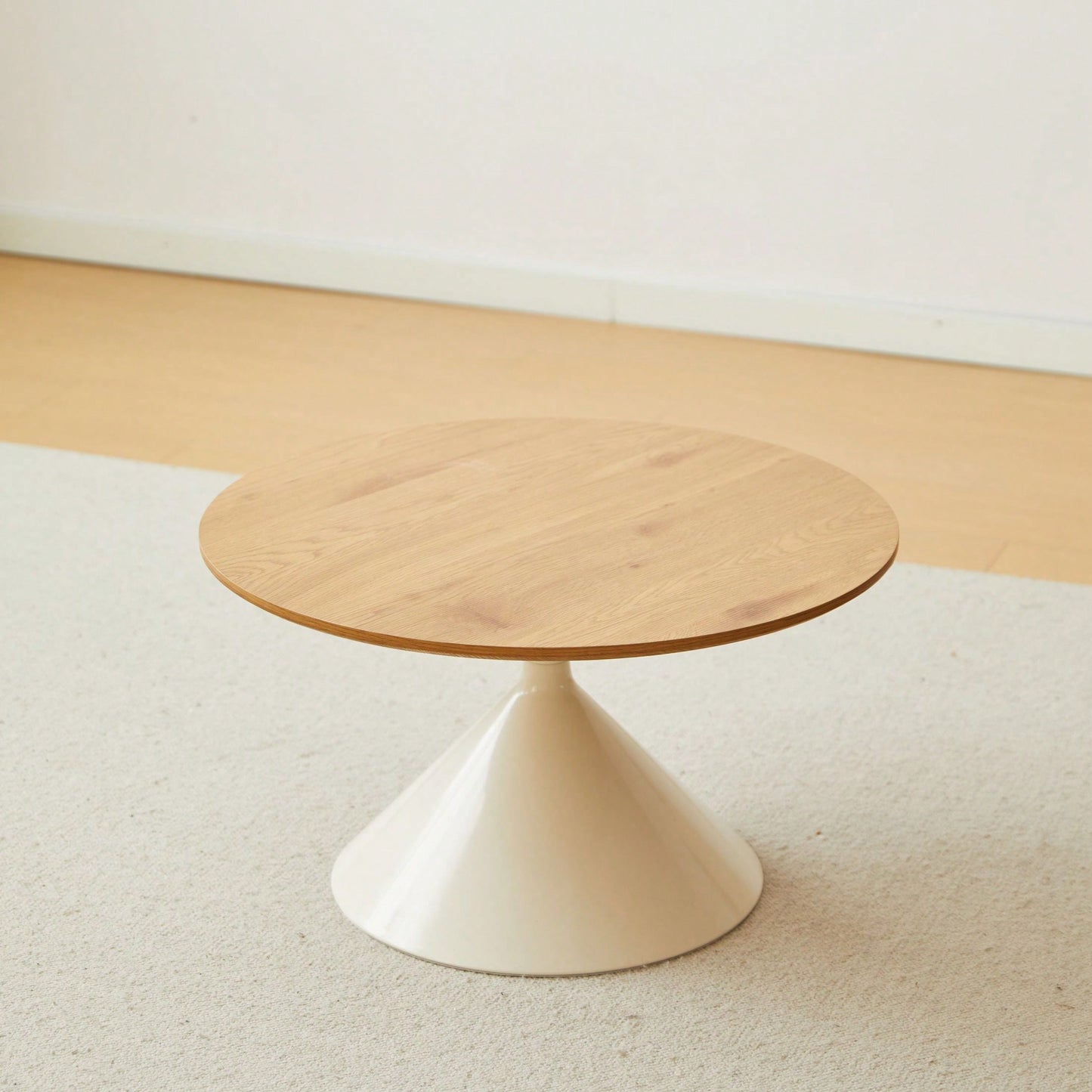 Round Coffee Table, White+Wood, Elegant Design, Excellent Material, Diversity Of Usage Scenarios