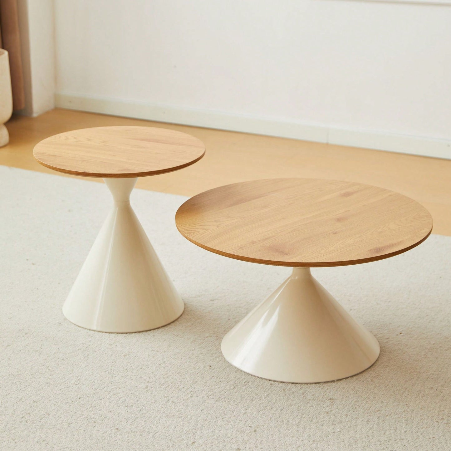 Round Coffee Table, White+Wood, Elegant Design, Excellent Material, Diversity Of Usage Scenarios