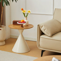 Round Coffee Table, White+Wood, Elegant Design, Excellent Material, Diversity Of Usage Scenarios