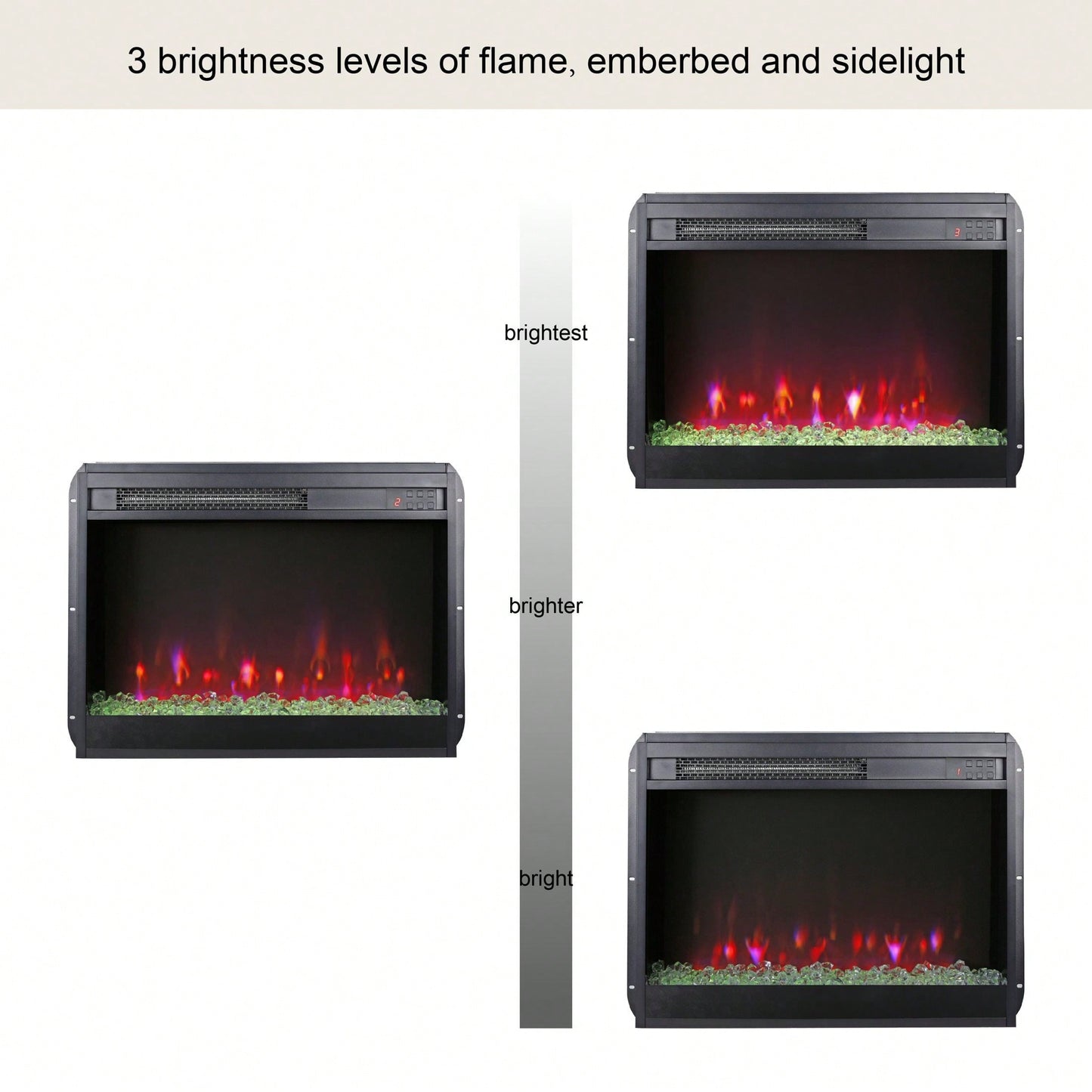 Ultra Thin 23 Inch Electric Fireplace Insert with Crystal Flame Remote Timer Overheat Protection and Side Light