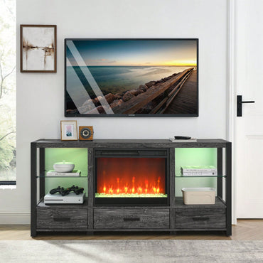 Ultra Thin 23 Inch Electric Fireplace Insert with Crystal Flame Remote Timer Overheat Protection and Side Light