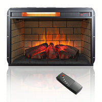 26" Infrared Quartz Heater Fireplace Insert -Woodlog Version With Brick