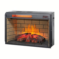 26" Infrared Quartz Heater Fireplace Insert -Woodlog Version With Brick