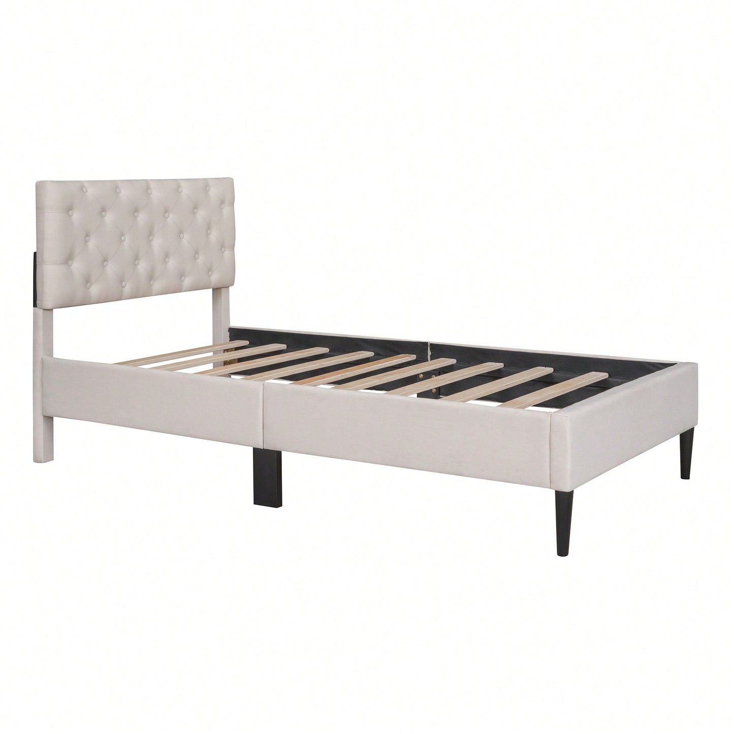 Upholstered Linen Platform Bed, Twin Size