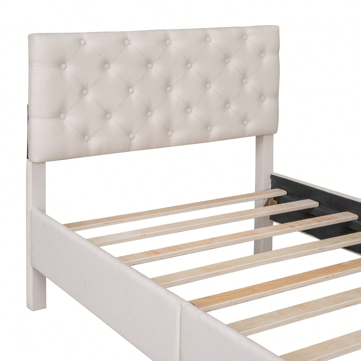 Upholstered Linen Platform Bed, Twin Size