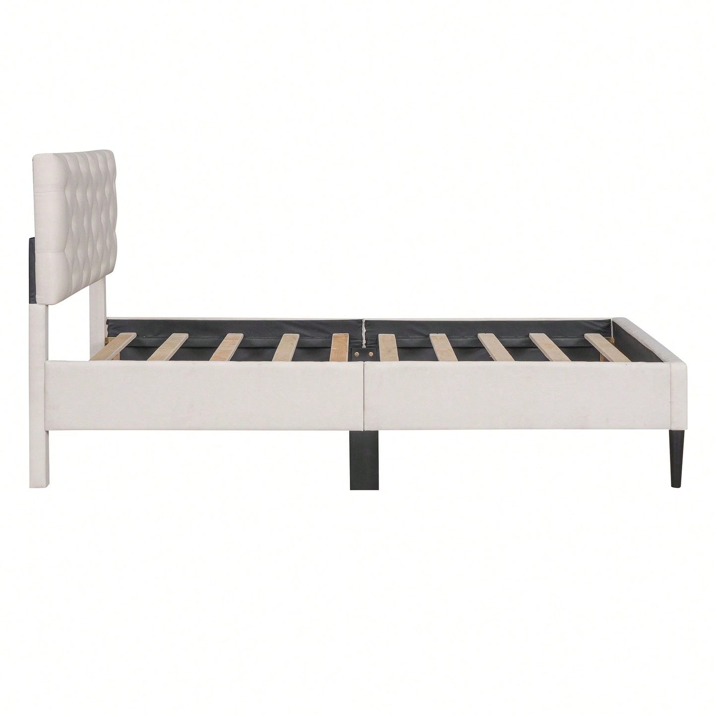 Upholstered Linen Platform Bed, Twin Size