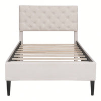 Upholstered Linen Platform Bed, Twin Size