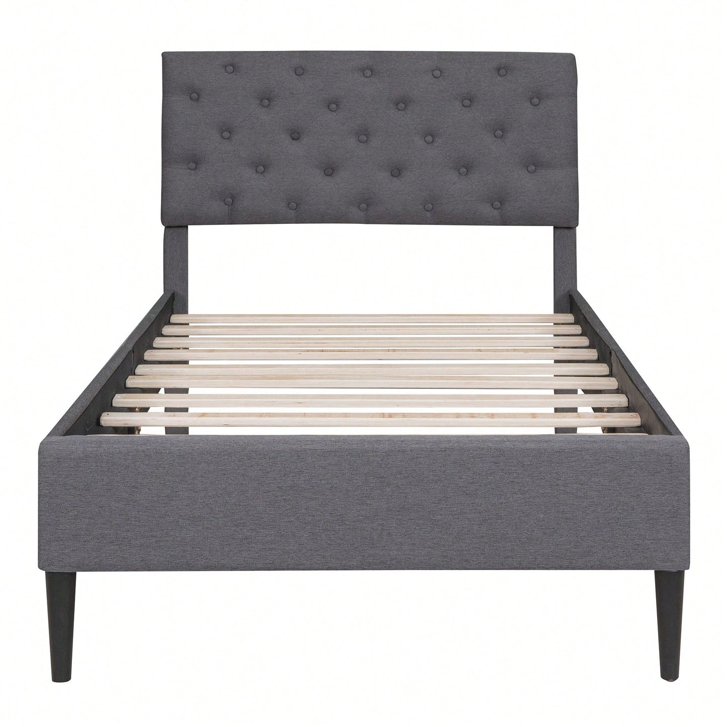 Upholstered Linen Platform Bed, Twin Size