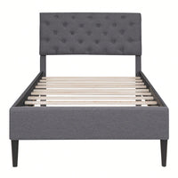 Upholstered Linen Platform Bed, Twin Size