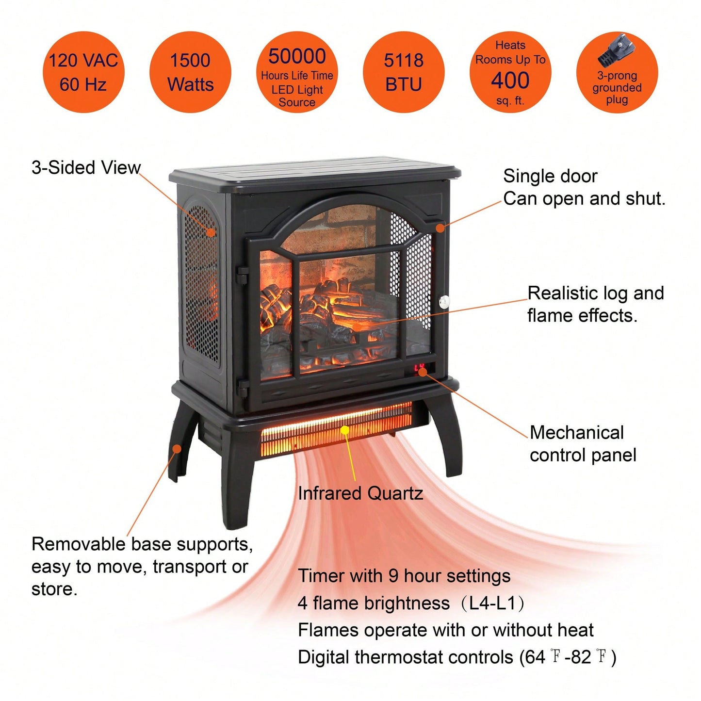 18" 3D Infrared Electric Stove With Remote Control