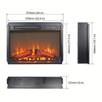 23" Electric Fireplace Insert, Ultra Thin Heater With Log Set & Realistic Flame, Remote Control With Timer, Overheating Protection